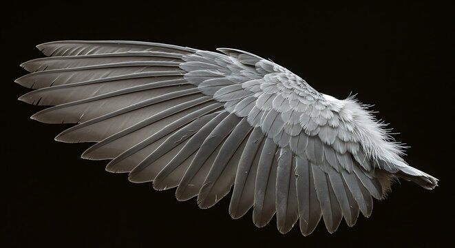 Detailed Close-up of a Birds Wing Against a Black Background.