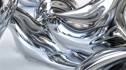 reflective chrome blobs, liquid metal forms, futuristic smooth s