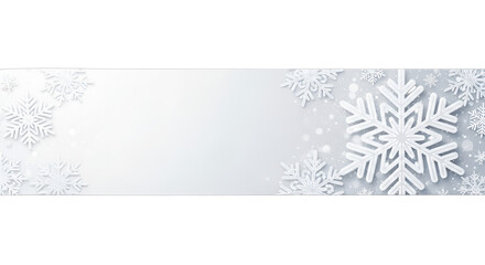 Elegant winter holiday banner with 3D paper cut snowflakes, ideal for Christmas marketing, New Year greetings, seasonal promotions, website headers, and event invitations,
