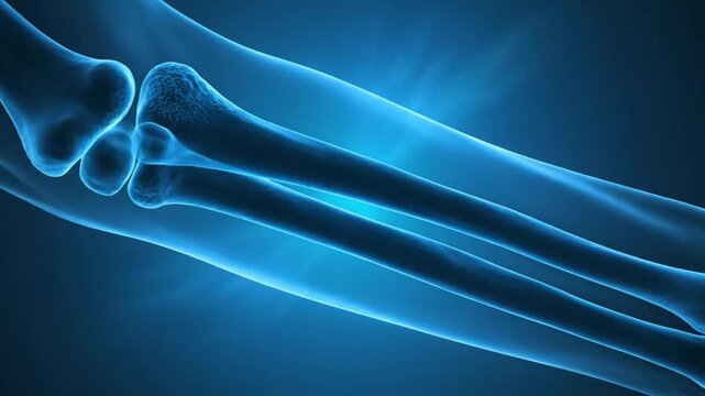 Medical Illustration of Human Arm Bones Showing Elbow Joint Anatomy.
