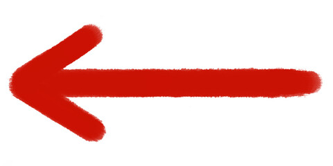 Straight red arrow hand drawn with brush pointing left on white background