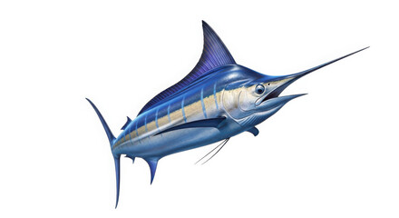 Naklejka premium A majestic blue marlin with its distinctive bill and fins isolated on white background