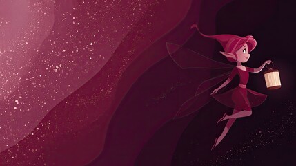 Enchanting Fairy with Lantern Floating in Dreamy Pink Galaxy