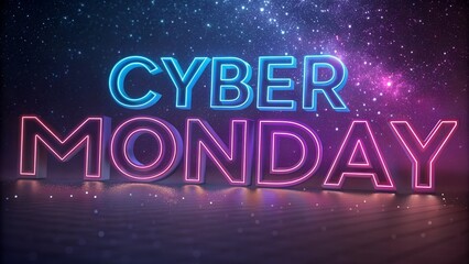 Cyber monday neon sign with sparkling background and lights