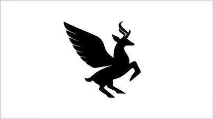 Naklejka premium A silhouette of a deer with wings, wings are detailed with subtle grey lines. The deer is leaping