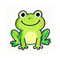 Cheerful hand-drawn illustration of a smiling green frog, perfect for children's designs and educational projects