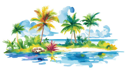 Fototapeta premium Isla Mujeres. Isla Mujeres hand drawn watercolor illustration