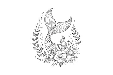 Obraz premium mermaid tail floral vector illustration