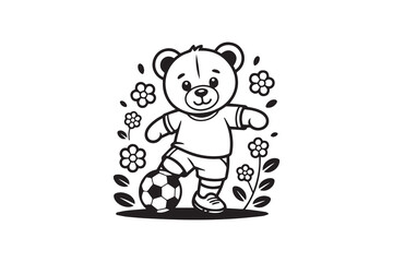 Cute Soccer Bear with Flowers vector