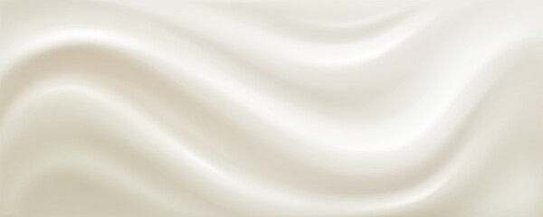 Naklejka na ściany i meble Creamy silk fabric with milk white surface and soft folds for luxury textile background. Smooth satin material with gentle waves or elegant drapery. Pure bridal cloth design. Milky food or yogurt bg. Naklejka na ściany i meble Creamy silk fabric with milk white surface and soft folds for luxury textile background. Smooth satin material with gentle waves or elegant drapery. Pure bridal cloth design. Milky food or yogurt bg.