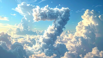 An artistic rendering of a number seven formed by fluffy white clouds, against a sunny blue sky background. The clouds appear three-dimensional
