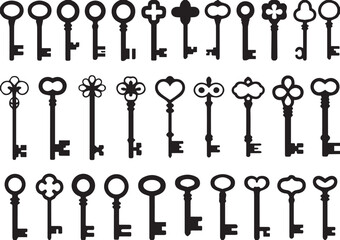 Set of Antique and Vintage Skeleton Key Silhouettes Collection