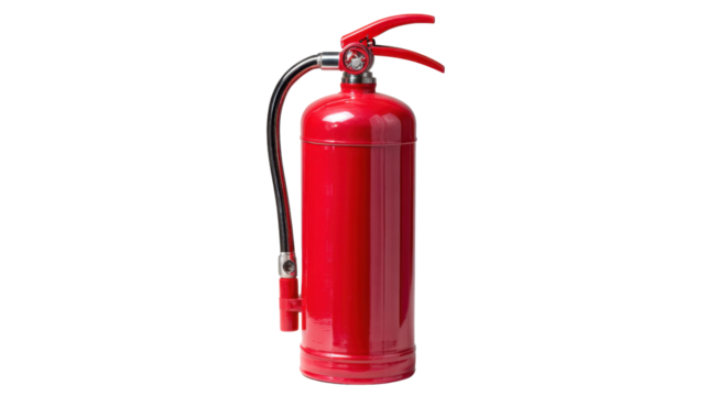 Red metal fire extinguisher emergency safety equipment for firefighting protection hazard prevention and rescue concept isolated on white background