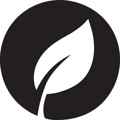 Obraz premium Bold leaf icon formed by negative space inside circle, perfect for eco and nature design.