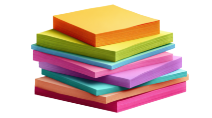 Stack of colorful sticky notes in bright rainbow colors used for office reminders education organization and creative design concept on white background