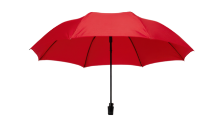 Bright red umbrella open canopy isolated symbol of protection rain weather travel safety and modern accessory design concept on white background