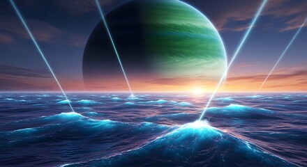 Ocean Planet Beams: Alien Sunset Serenity View