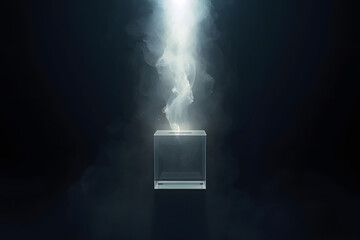 Clear Ballot Box Ejecting Ethereal Smoke and Bright Light Beam