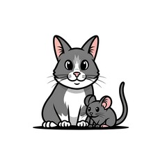 Obraz premium Cartoon Cat and Mouse - A Playful Illustration of Friendship and Mischief.