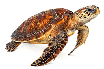 Detailed close-up of a shelled reptile on white background