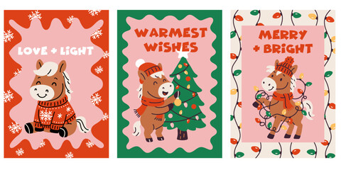 Festive Holiday Card Set Featuring Adorable Horses