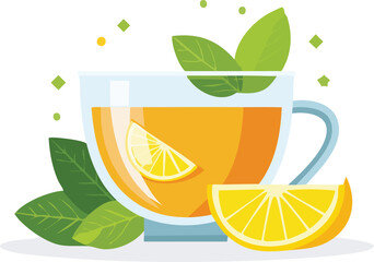 Warm, healthy herbal tea with lemon and mint leaves
