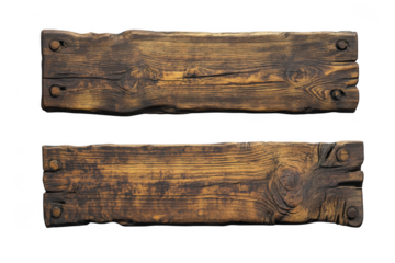 Distressed wood planks with rusty nails, rustic wooden boards texture, timber lumber, aged wood isolated on transparent background