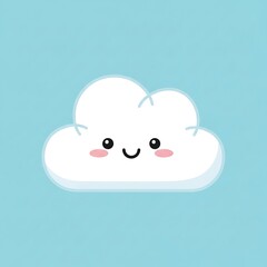 Smiling Cloud Illustration on Blue Background Adorable Kawaii Weather Icon