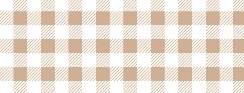 Gingham seamless pattern. Beige and white vichy background texture. Checkered tweed plaid repeating wallpaper. Natural nude fabric and textile swatch design.