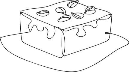 Simple line drawing of a delicious chocolate brownie with nuts