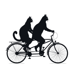 Obraz premium Two black cats riding a tandem bicycle in a minimalist design