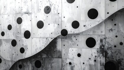 Abstract black and white architectural design showing overlapping geometric forms. The composition uses repeating circles and a curving line