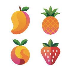A colorful collection of fresh fruits like apple, orange, strawberry, Pineapple, mango and banana illustration for a healthy food icon set