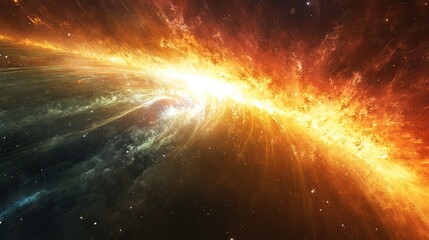 A burst of chromatic dust scattering in all directions.