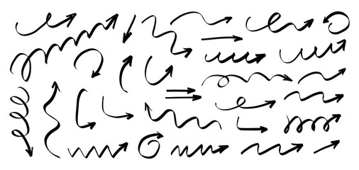 hand draw black various arrows collection.
