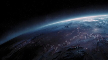 Global financial markets illustrated with a chart overlay on Earth viewed from space showing economic trends and data