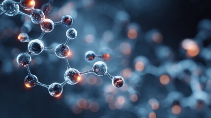 Molecules, 3D model. Atoms, chemical bonds, biomolecules molecular nano structure. Innovation in science, DNA, medicine, education. Chemistry science research, biology, pharmaceuticals biotechnology