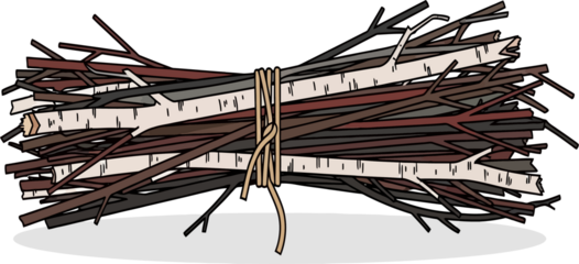 Bundle of Natural Wood Sticks Tied with Rope Vector Illustration