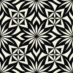 Fototapeta premium Seamless black and white geometric pattern illustration radiating floral elements background