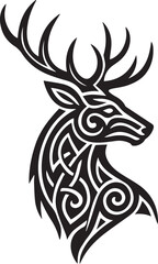 Tattoo design of a tribal deer head with antlers
