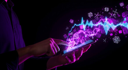 Data Scientist Analyzing Digital Information Flow on Smartphone