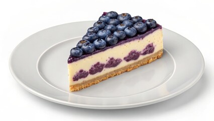 Delicious blueberry cheesecake slice on a white plate