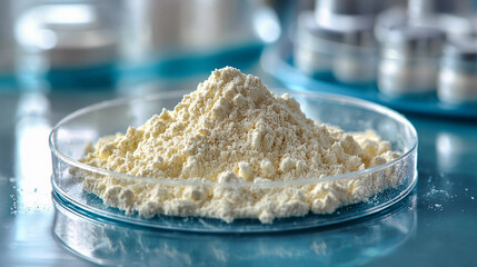 Magnesium glycinate powder displayed on a glass dish Generative AI