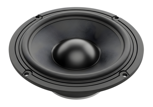 Black audio speaker driver isolated on transparent background