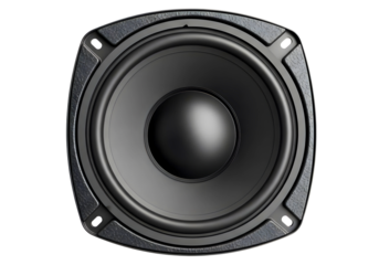 Black audio speaker driver isolated on transparent background