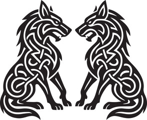 Tattoo design of two tribal wolves
