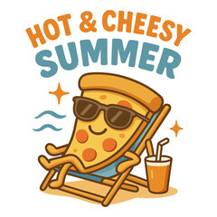 Hot-&-Cheesy-Summer-Vibes,-Cool-Pizza-Beach-Chill-Illustration-t-shirt-design