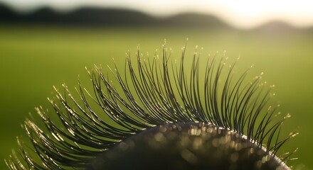 Close-up of a Sundew Plant with Droplets in a Green Field.