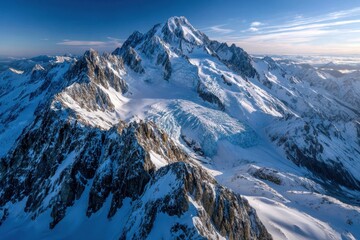 Aerial View of Snow Capped Mountain Range and Glacier