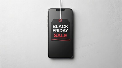 Smartphone displaying black friday sale tag with discounts
